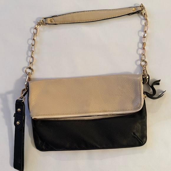 Ora Delphine Handbags - Ora Delphine Black and Cream Leather Shoulder Clutch  Bag